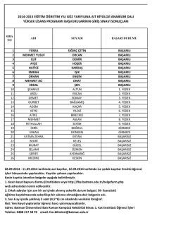 2014-2015 eğitim &ouml;ğretim yılı g&uuml;z yarıyılına ait biyoloji anabilim dalı