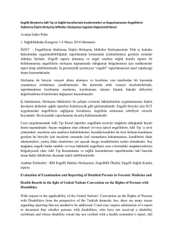 Engelli Bireylerin Adli Tıp ve Sağlık Kurullarında İncelemeleri ve