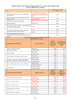 2014 Zirai Karantina Fiyat Listesi
