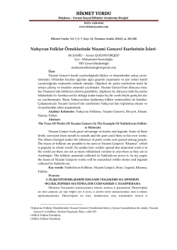 Nah&ccedil;ıvan Folklor &Ouml;rneklerinde Nizami Gencev&icirc; Eserlerinin İzleri