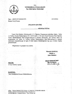 İl&ccedil;e Milli Eğitim M&uuml;d&uuml;rl&uuml;ğ&uuml; Yazısı