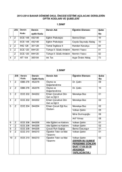2013-2014 Akademik Yılı Bahar D&ouml;nemi Ders Optik Kodları