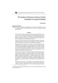 The Analysis of Purposes of Science Teacher Candidates in Using