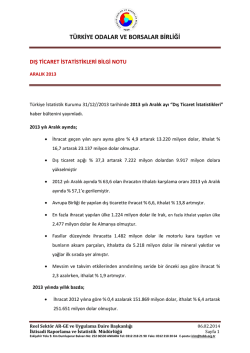 2013 Yılı Aralık Ayı Dış Ticaret İstatistikleri