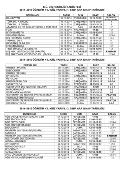 E.&Uuml;. DİŞ HEKİMLİĞİ FAK&Uuml;LTESİ 2014&ndash;2015 &Ouml;ĞRETİM YILI G&Uuml;Z