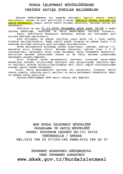 11.12.2014 Tarihli Yerinde Satış Muhtelif Karkas Vasfında Dış Lastik