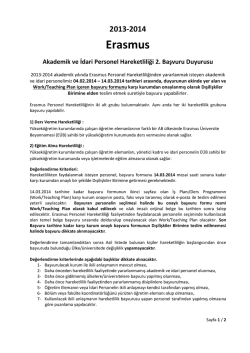 2013 - 2014 Personel Hareketliliği 2. Başvuru Duyurusu