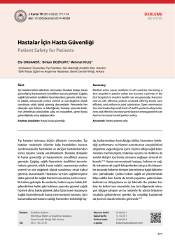 Hastalar İ&ccedil;in Hasta G&uuml;venliği Patient Safety for Patients