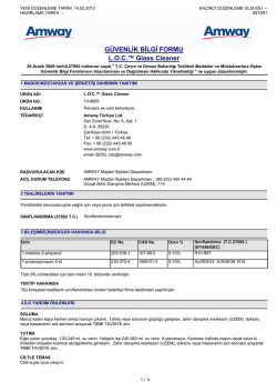 G&Uuml;VENLİK BİLGİ FORMU L.O.C.&trade; Glass Cleaner