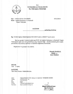 İl&ccedil;e Milli Eğitim M&uuml;d&uuml;rl&uuml;ğ&uuml; Yazısı