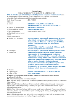 TOKAT &Ccedil;ALIŞMA VE İŞ KURUMU İL M&Uuml;D&Uuml;RL&Uuml;Ğ&Uuml; 2015-16