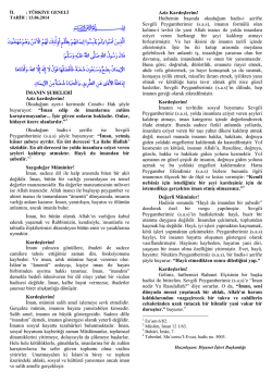 İMANIN ŞUBELERİ Aziz kardeşlerim! Okuduğum ayet