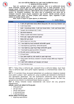 2. Sınıflar ihtiya&ccedil; listesi