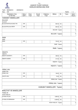 G&Uuml;NL&Uuml;K BORSA B&Uuml;LTENİ HUBUBAT MAM&Uuml;LLERİ Toplam