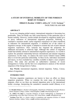 a study of internal mobility of the foreign born in turkey