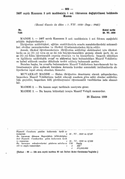 3407 sayılı Kanunun 3 nc&uuml; maddesinin 1 nci fıkrasının değiştirilmesi