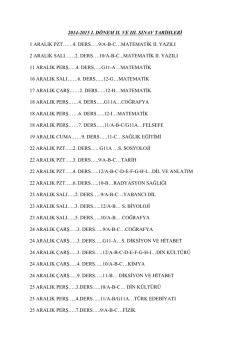 2014-2015 I. D&Ouml;NEM II. VE III. SINAV TARİHLERİ 1 ARALIK PZT