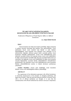 TİCARET SİCİLİ M&Uuml;D&Uuml;RL&Uuml;KLERİNİN RESMİ KURUMLARA