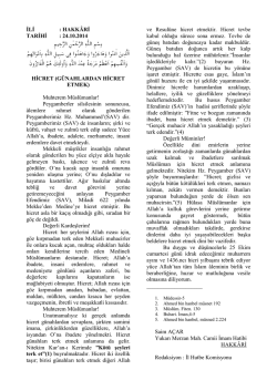 İLİ : HAKK&Acirc;Rİ TARİHİ : 24.10.2014 HİCRET (G&Uuml;NAHLARDAN