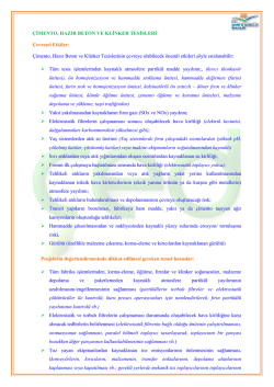 &Ccedil;İMENTO, HAZIR BETON VE KLİNKER TESİSLERİ &Ccedil;evresel Etkiler
