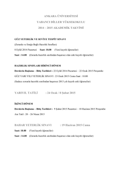 2014-2015 Academic Calender for English Preparatory Class