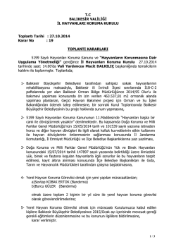 27.10.2014 Tarihli Toplantı Kararı (19 Nolu Karar)