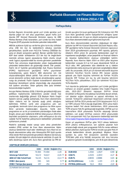 Haftalık Ekonomi ve Finans B&uuml;lteni 13 Ekim