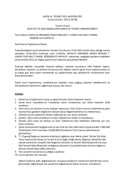 2013 Yılı Olağan Genel Kurul Toplantısına Davet