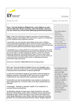 Teknoloji Geliştirme Bölgelerinde, onaylı bilgilerin üç aylık dönemi