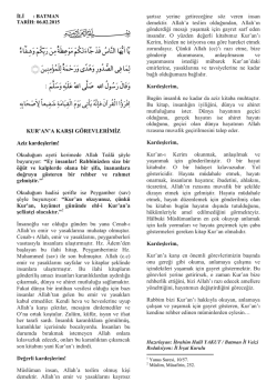 Kur`an`a Karşı G&ouml;revlerimiz