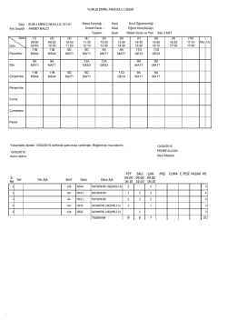 YUNUS EMRE ANADOLU LİSESİ Sınıf &Ouml;ğretmenliği : Ders G&uuml;n (1