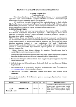 Erzurum Teknik &Uuml;niversitesi &Ouml;ğretim &Uuml;yesi Alım İlanı