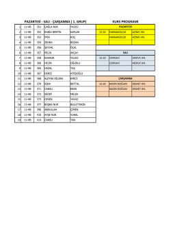 PAZARTESİ - SALI - &Ccedil;ARŞAMBA ( 1. GRUP) KURS PROGRAMI