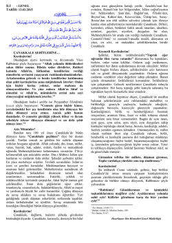 İLİ : GENEL TARİH: 13.03.2015 &Ccedil;ANAKKALE ŞEHİTLERİNE