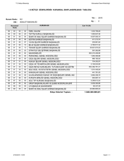B&uuml;t&ccedil;e Giderlerin Kurumsal Sınıflandırılması Tablosu