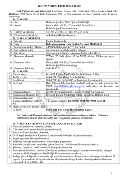 Kahramanmaraş Halk Eğitimi Merkezi Kantin İhale İlanı 08.04.2015