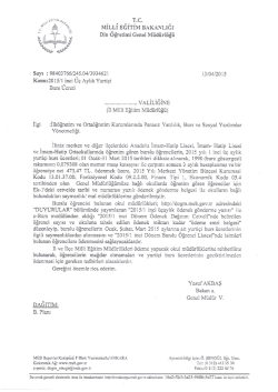 2015/1 inci Üç Aylık Yurtiçi Burs Ücreti