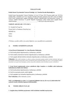 2013 yılı Olağan Genel Kurul Vekaletnamesi i&ccedil;in