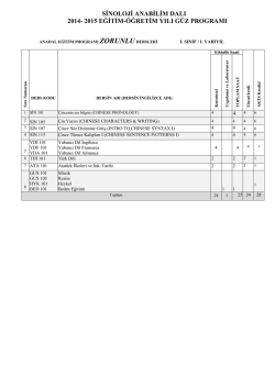 SİNOLOJİ ANABİLİM DALI 2014- 2015 EĞİTİM