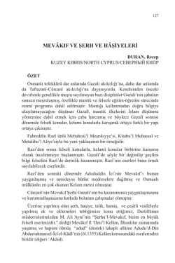 DURAN, Recep-MEV&Acirc;KIF VE ŞERH VE H&Acirc;ŞİYELERİ