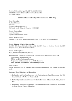 Elektrik M&uuml;hendisleri İ&ccedil;in Olasılık Teorisi (ELE 273