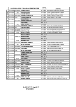 2014 Eyl&uuml;l Ayı Hekim &Ccedil;alışma Planı