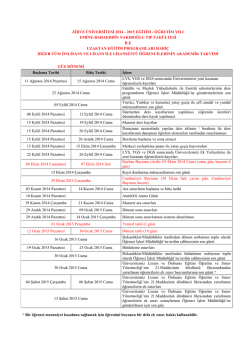 Akademik Takvim - Zirve &Uuml;niversitesi