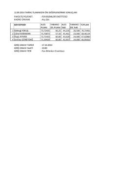 12.09.2014 tarihli ilanımızın ön değerlendirme sonuçları fakülte/yo