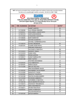 SIRA &Ouml;ĞR. NUMARASI AD-SOYADI SEVİYE* 1 2 3 4 5 6 7 8 9 10