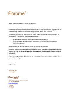 Değerli Pharmetic Girişimci Eczacılar Derneği &Uuml;yesi, Aromaterapi ve