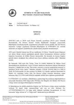 Tek Pencere Sistemi - Eti Maden A.S. Genelge