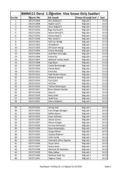 BMM111 Dersi 1.Öğretim Vize Sınavı Giriş Saatleri