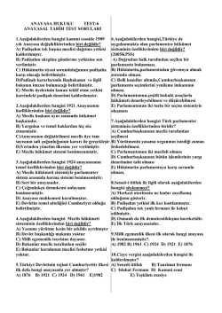 ANAYASA HUKUKU TEST:6 ANAYASAL TARİH TEST SORULARI 1