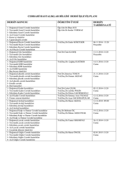 Ameliyathane hizmetleri Cerrahi Hastalıklar Bilgisi Dersi işleyiş planı